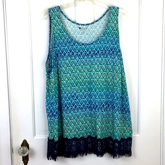 Stylus Fringe Sleeveless Tank Top Size 1X Blue - Picture 1 of 6